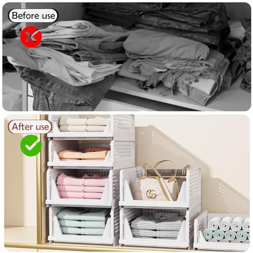 CTSNSLH 5 Pack Closet Organizers Storage Box, Closet Storage Stackable Storage Bins, Plastic Drawer Basket for Wardrobe Cu...