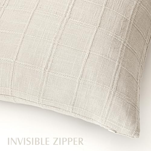 Foindtower Set of 1 Decorative Linen Check Throw Pillow Cover Neutral Farmhouse Lumbar Cushion Cover Modern Boho Home Deco...