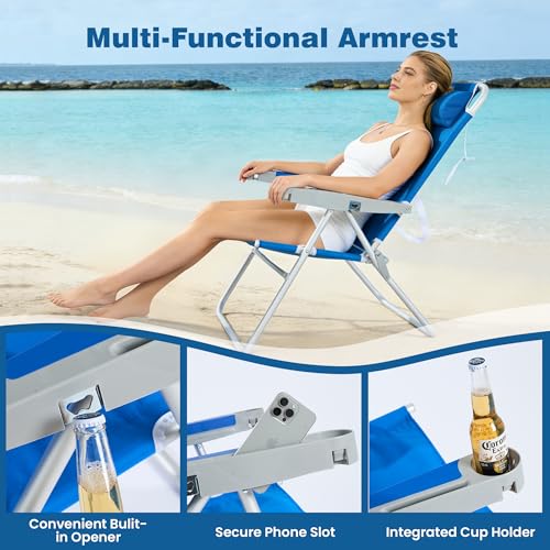SUNNYFEEL Oversized Tall Folding Beach Chair Lightweight, 17" Portable Sand Chair for Adults Heavy Duty 500 LBS with Cup H...