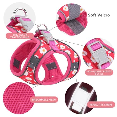 KocaPlye Step in Dog Harness No Pull Flower Adjustable Soft Mesh Padded Reflective Pet Vest Harness and Leash Set for Smal...