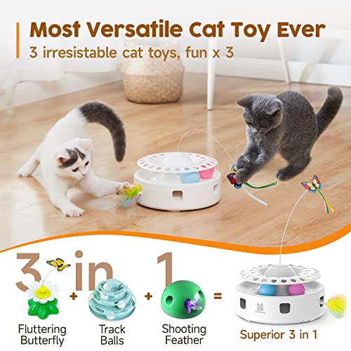 Potaroma Cat Toys 3in1 Automatic Interactive Kitten Toy, Fluttering Butterfly, Moving Feather, Track Balls, Dual Power Sup...