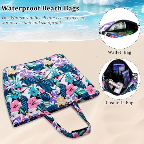 HUA ANGEL Beach Bag with Cosmetic Bag and Small Wallet, Sandproof Beach Tote for Women, Perfect for Beach Vacation Trip