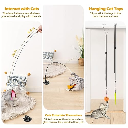 HOSFROLL Cat Toys, 2 Pack 3 in 1 Interactive Cat Toy for Indoor Cats with Sticky Super Suction Cup Detachable 10 Pcs Repla...
