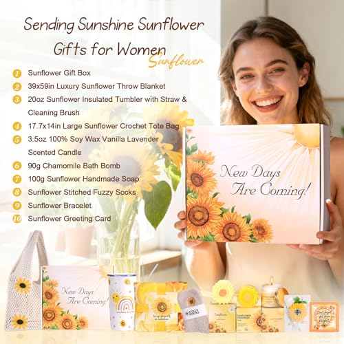 Sunflower Birthday Gifts for Women Self Care Gift - Sending Sunshine Gift Box Get Well Soon Sympathy Gift Basket for Women...
