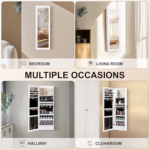 JOYUSAEN Mirror Jewelry Cabinet, Wall/Door Mounted Jewelry Armoire with Full-Length Mirror, Hanging Jewelry Organizer with...