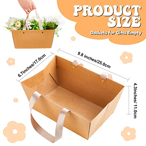 Tuanse 30 Pcs Basket for Gift Empty DIY Bulk Gift Basket Kit with Handle Kraft Cardboard Tray with 30 Bag 30 Bow Market Tr...