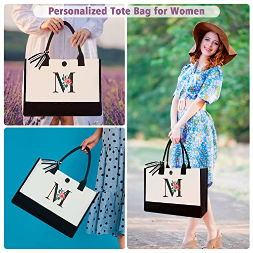 Binggemen Initial Canvas Tote Bag, Monogrammed Tote Bags Suitable for Mother's Day Wedding Beach
