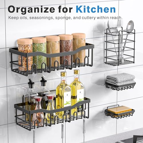 EUDELE Adhesive Shower Caddy, 5 Pack Rustproof Stainless Steel Bath Organizers With Large Capacity, No Drilling Shelves fo...