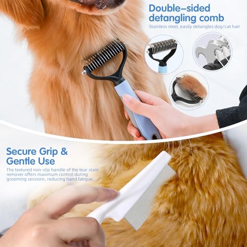 Aglads 3PCS Cat Rabbit Bunny Dog Grooming Kit, Self-Cleaning Slicker Cat & Dog Brush for Shedding, Fine-Needle Comb, Pet N...