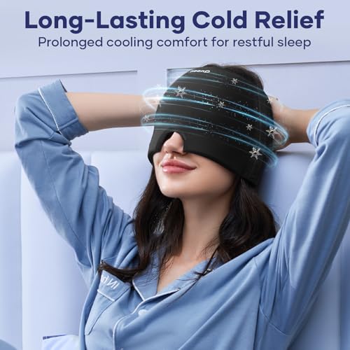 Qnoon Migraine Relief Cap, Headache Relief Cap Mask Products, Cooling Odorless Gel Ice Head Wrap for Tension, Stress,Hango...