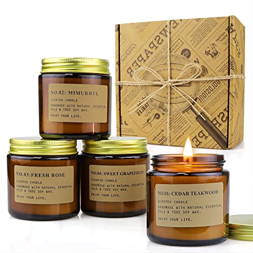 YFYTRE 4 Pack Scented Candle Set Soy Wax Candles, Aromatherapy Candles for Home Decoration, Jar Candles Gift for Women Mot...