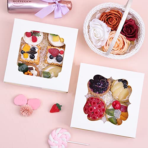 TOMNK 60pcs Cookie Boxes, 8x8x2.5 Inches Bakery Boxes with 2 Style Windows for Chocolate Strawberries, Pie, Pastry, Desser...
