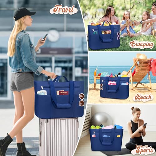 HUANLANG Large Beach Tote Bags for Women Men,Big Beach Bag with Zipper Wet Pocket,Extra Large Tote Bag for Travel Pool