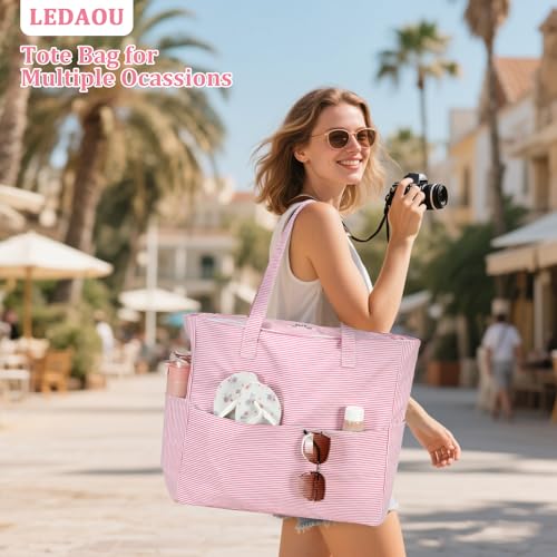 LEDAOU Large Beach Bag Women Waterproof Sandproof Zipper Beach Tote Pool Bag for Swim Gym Grocery Travel with Wet Pocket |...