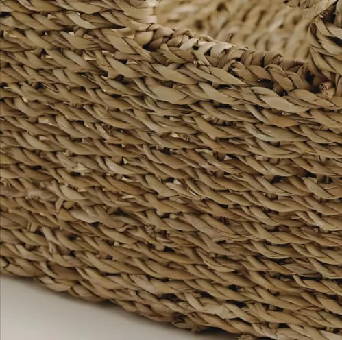 3 Pack Natural Seagrass Woven Storage Baskets Woven Rectangular Organizer Set With Handles Decorative Wicker Bins For Shel...