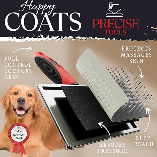 Bixy Pixy Dog Slicker Brush - Large - Protective Ball Tipped Pins Massages Pet Skin - Professional Groomer Dog Brush for G...