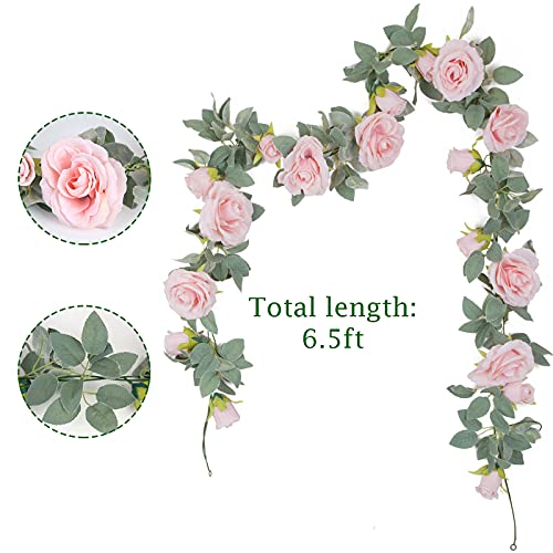 TELDRASSIL 4Pcs(26 FT) Artificial Rose Vine Fake Flower Garland Fake Silk Rose Hanging Vine for Wedding Party Background A...