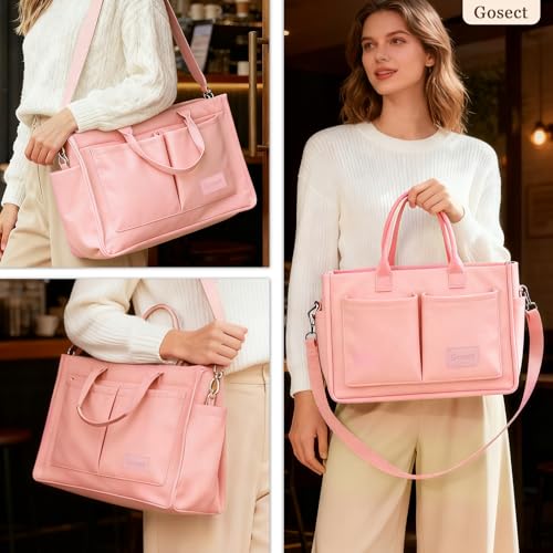 Canvas Tote Bag for Women With Pockets, Laptop Work Crossbody Purses Everything Shoulder Tote Bag Everyday Satchel Handbags