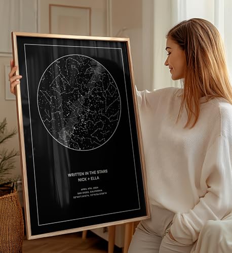 CELESTORY Custom Star Map Framed Canvas Night Sky Print Constellation Map Star Chart Gift Wall Art Poster Personalized Sta...