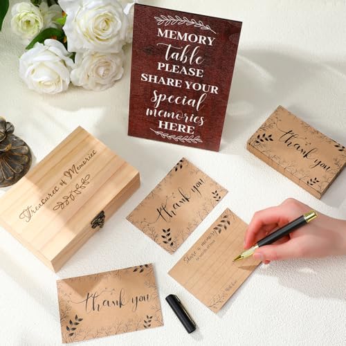 Gersoniel Celebration of Life Memory Cards Share a Memory Wood Box Funeral Wooden Table Sign with Pens 60 Pcs Memorial Car...