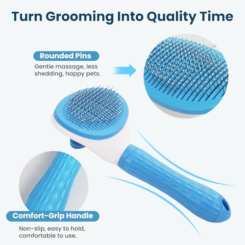 Analan 3-in-1 Pet Hair Remover & Grooming Set for Dogs & Cats – Self-Cleaning Brush for Shedding, Cat Brush, Metal Fur Rem...