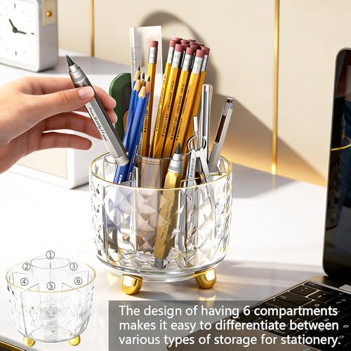GOTOBA 360° Rotating Pencil Holder for Desk, Makeup Brush Holder with 6 Slots, Desk Organizer for Writing Utensil, Office ...