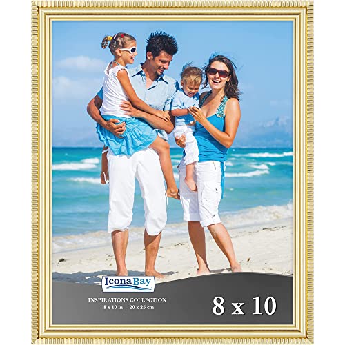Icona Bay 8x10 Gold Picture Frame Beautifully Detailed Molding, Contemporary Picture Frame Set, Wall Mount or Table Top, I...