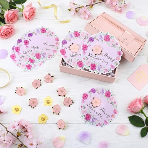 Daifunli 30 Sets Happy Mother's Day Pins on Flower Card Flower Pins with Wreath Cards Floral Lapel Brooches for Mother's D...