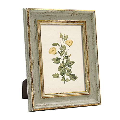 Sapowerntus Vintage 5x7 Picture Frame Gold Line Sage Green Distressed Photo Frames Set Antique Real Glass Wall Hanging Tab...