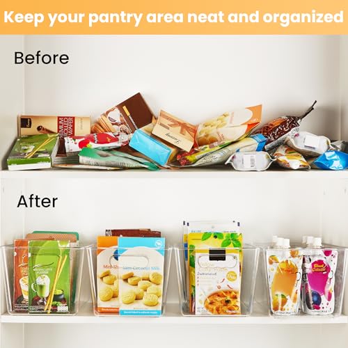 YIHONG 6 Pack Clear Pantry Organizer Bins, Plastic Containers with Handle for Kitchen,Freezer,Cabinet,Closet,Bathroom Unde...