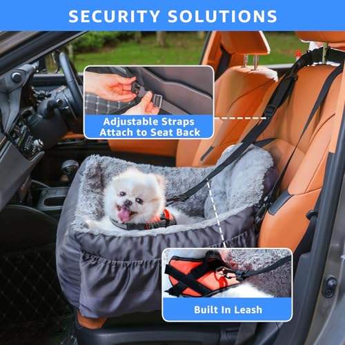 Oiilores Dog Car Seat for Small Dogs, Washable Pet Booster Car Seats with Clip-On Safty Leash, Comfy Deluxe Plush Carseat ...