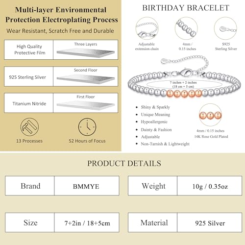 BMMYE 30th 40th 50th 60th 70th Birthday Gifts for Women, 925 Sterling Silver Bracelet for Women with Cards Adjustable 4mm ...