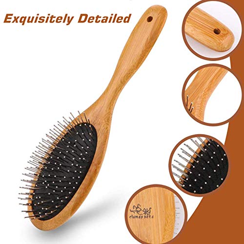 ClumsyPets Dog & Cat Ball Pin Slicker Grooming Brush with Bamboo Handle for Pets Massage Bath and Removes Mats Loose Fur H...
