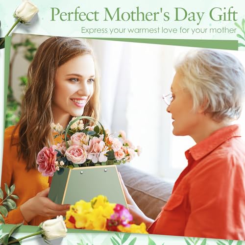 Noveread 24 Pcs Mother's Day Floral Gift Bags Bulk Portable Flower Bouquet Wrapping Paper Bag with Handle Waterproof Flori...