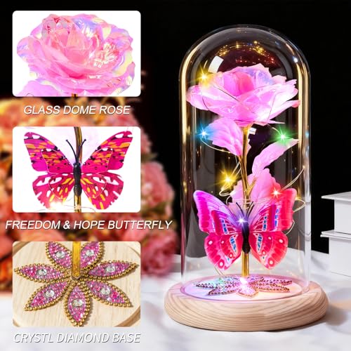 Beferr Birthday Gifts for Women Galaxy Glass Rose Forever Preserved Flowers for Delivery Light Up Rose in Glass Dome Mothe...