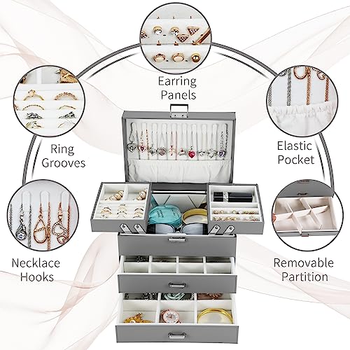Dajasan Jewelry Organizer Box, Large Jewelry Boxes for Women Girls, Space-Saving 4 Layers Jewelry Storage Case with Drawe...