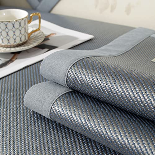 Square Cooling Bedding Mat,Ice Silk Rattan Matting,Foldable Jacquard Mixed Ice Silk & Rattan Mat,冰藤席 (Blue, Full)