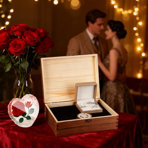 Preserved Roses with Necklace Set & Scented Candle, Mother's Day Gifts for Women Mom Romantic Eternal Flowers Rose Birthda...