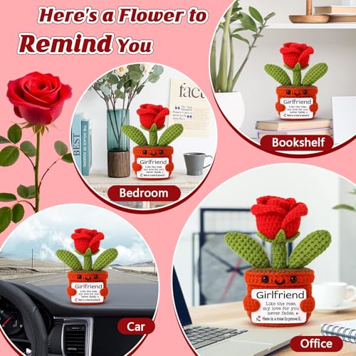 YUEYUQIU Gifts for Girlfriend from Boyfriend, Handmade Crochet Rose Flower Decor, Romantic Anniversary Birthday Presents f...