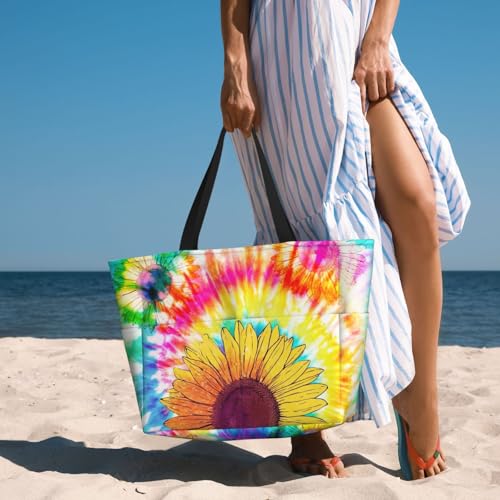 Rzhlyua Beach Bags for Women Large Waterproof Sandproof Swim Pool Bag with Dry Wet Seperated Pocket Utility Tote Bag