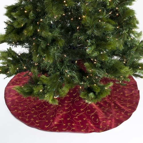 SARO LIFESTYLE Lala Collection Ari Embroidered Christmas Tree Skirt, 52", Burgundy