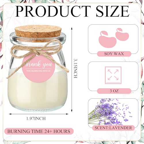 MTLEE 20 Sets Pink Wedding Candle for Guests Pink Thank You Candles Gift Bulk Glass Jars Scented Soy Wax with Clear Gift B...