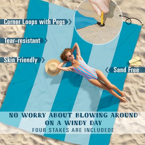 Famstar Beach Blanket Sandproof Waterproof 78''×81''1-5 Adults Oversized,Compact Lightweight Durable Beach Mat for Travel ...