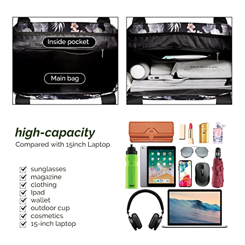 Buringer Large Waterproof Beach Bag for Women Sandproof Tote Bag with Zipper and Pockets Pool Bag for Travel Gym Vacation