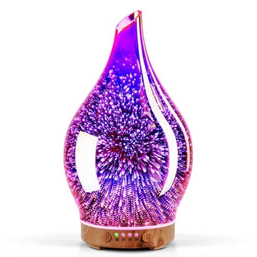 Porseme Essential Oil Diffuser 3D Firework Glass Aromatherapy Ultrasonic Humidifier Rose Gold, Auto Shut-Off, Timer Settin...