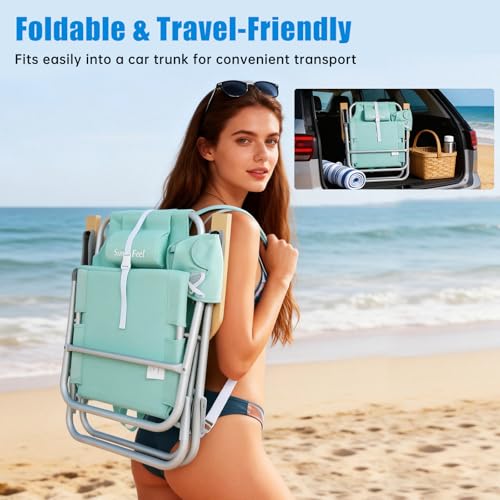 SUNNYFEEL Low Back Folding Beach Chair, Aluminum Heavy Duty Beach Chair with 5-Position, Portable Camping Chair for Adults...