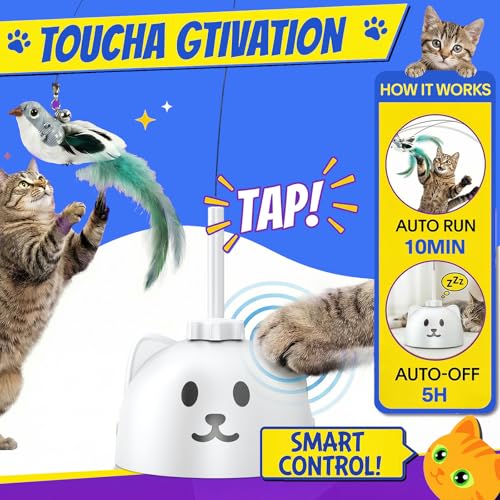 Interactive Cat Toys for Indoor Cats - Automatic Flying Bird Feather Toy, USB Rechargeable Electric Cat Teaser with Sticky...