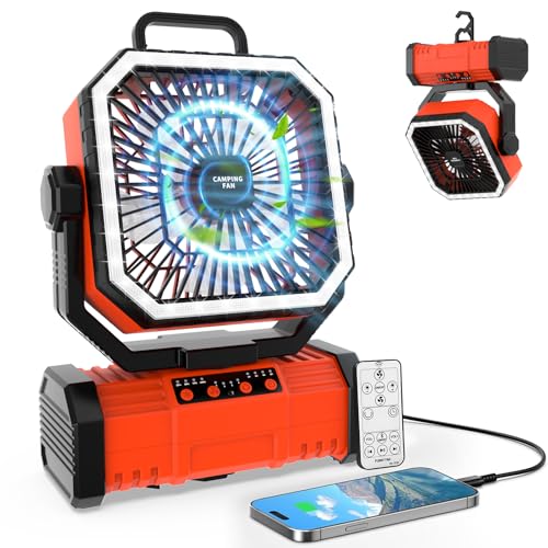 Super RGB Camping Fan with LED Light,20000mAh Battery Operated Oscillating Tent Fan,Portable Fans Rechargeable W/4-Speeds...