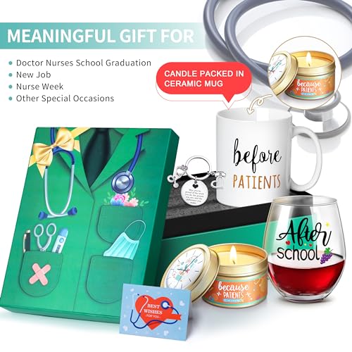 Gemwi Before Patients, After Patients 11 oz Coffee Mug and 18 oz Stemless Wine Glass Candle Gifts Set Idea for Nurses, Doc...