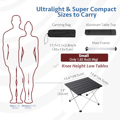 Grope Portable Camping Table with Aluminum Table Top, Folding Beach Table Easy to Carry, Prefect for Outdoor, Picnic, BBQ,...